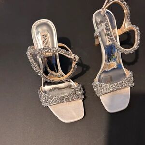 Badgley Mischka Silver Embellished Strappy Heels